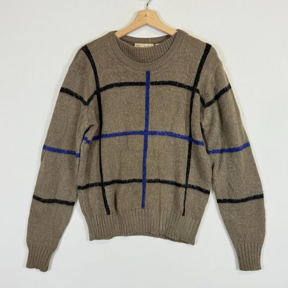 Adam Sloane Vintage Brown Blue Square Mohair Blend Pullover Sweater Men's Medium - Picture 1 of 5